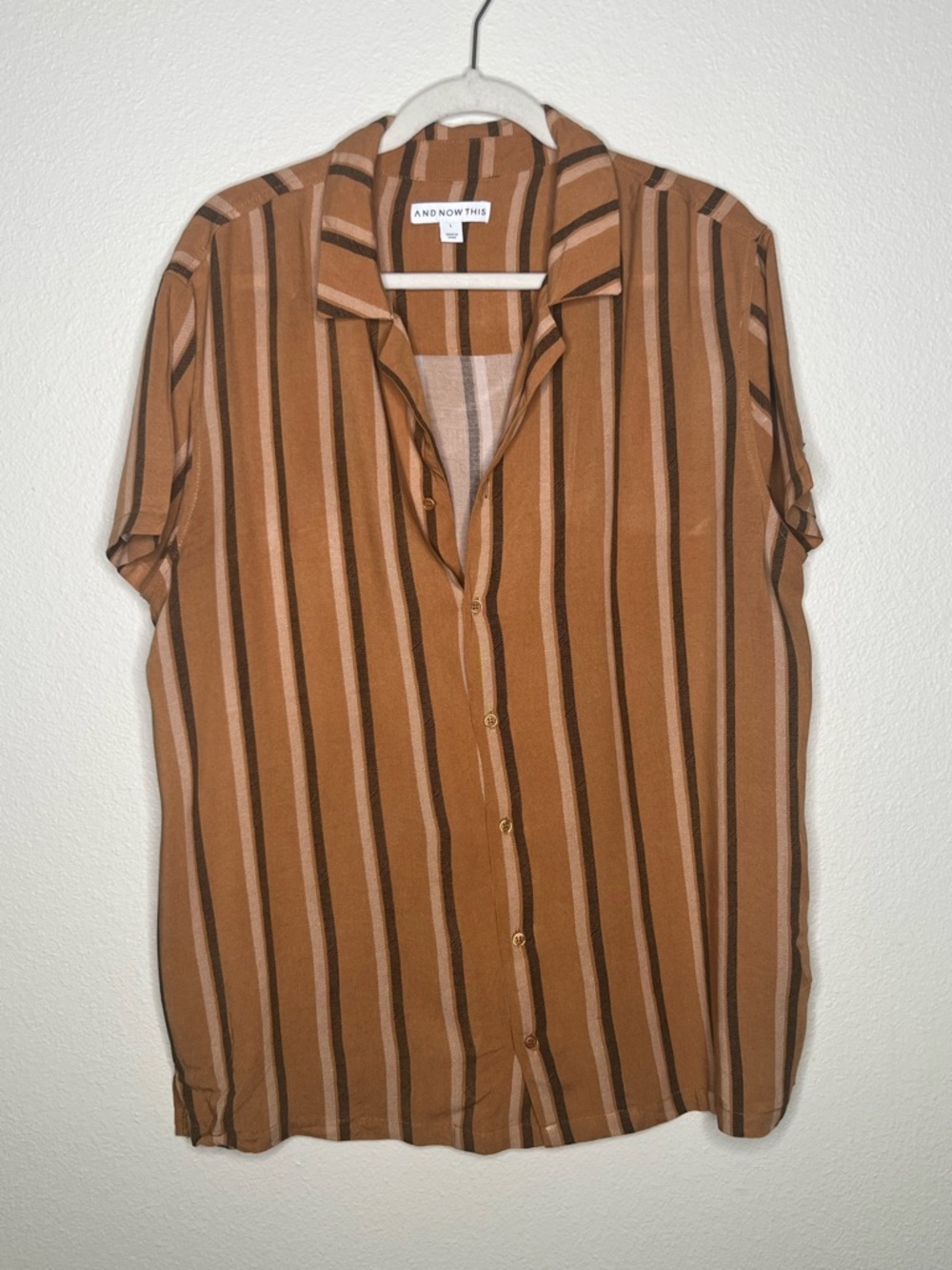 And Now This Men's Short-Sleeve Striped Button-Down Shirt — Rust Brown